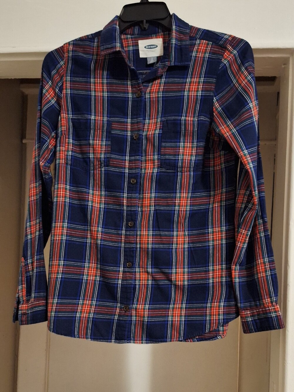 Old Navy Blue and Red Plaid Button-Down Shirt